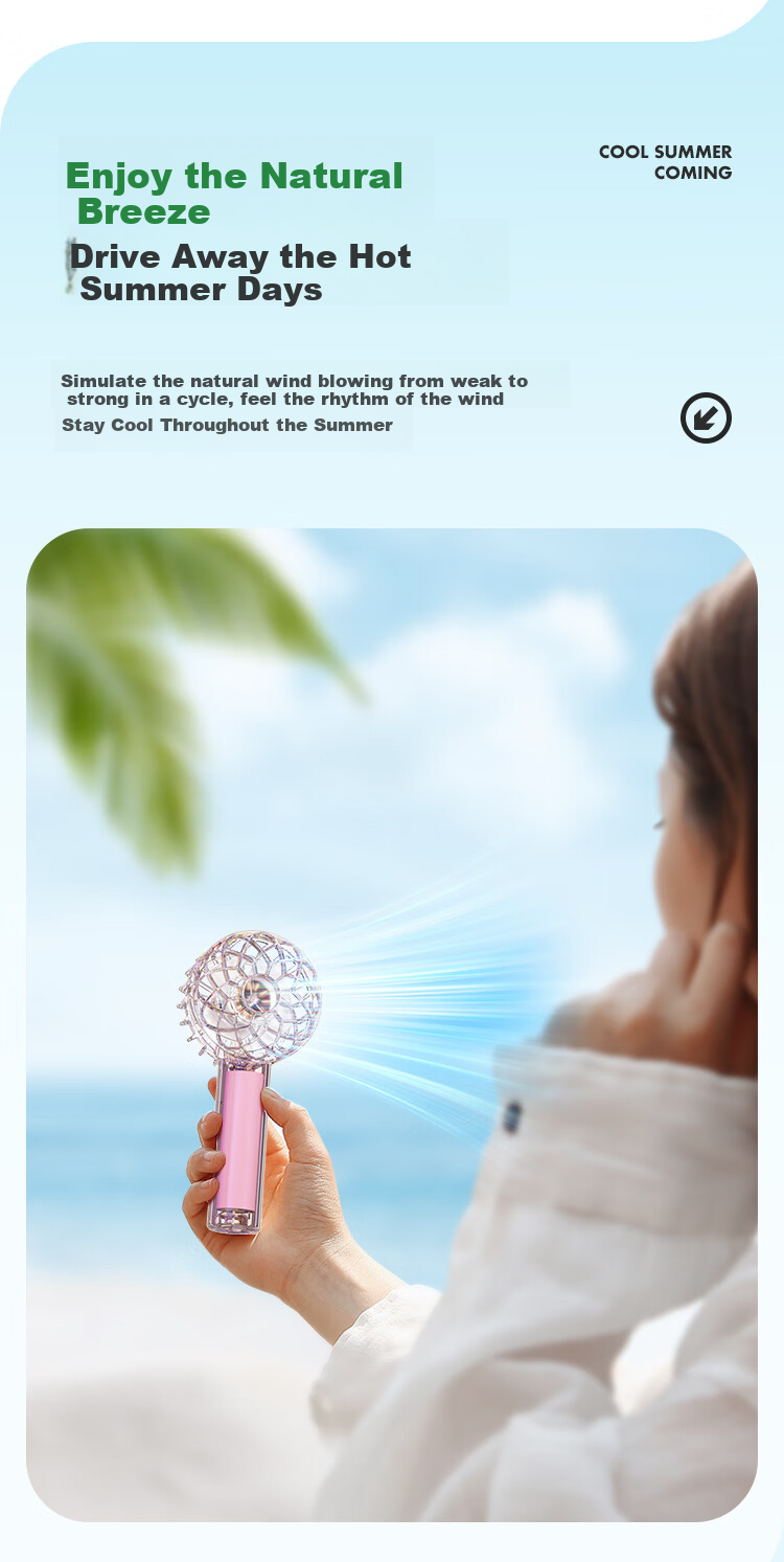 Newmine Handheld Mini Fan, Portable Mini Fan with 13-Hour Long Battery Life, Quiet Operation, Colorful Light, Desktop Cooling Fan, Dazzling Blue And Cya 10