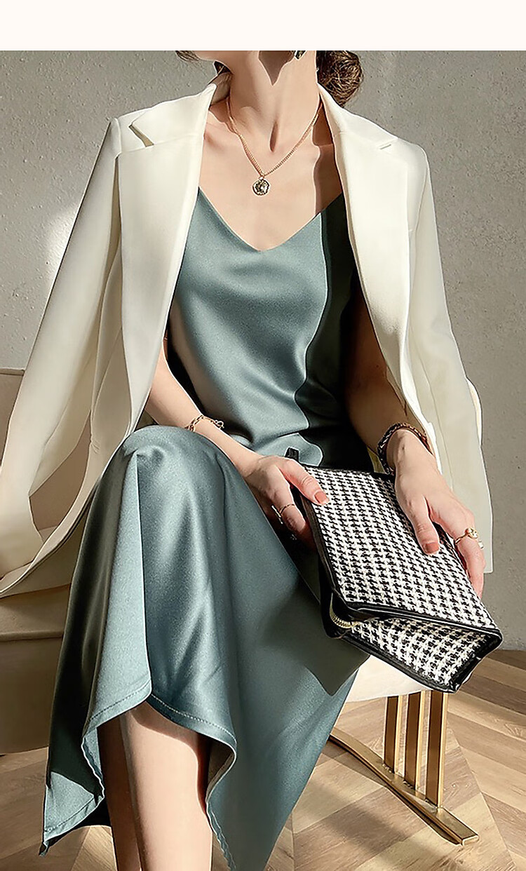 Dme [Glossy Satin Spaghetti Strap Dress], Elegant X-Shaped Spaghetti Strap Midi Dress for Women in Spring And Summer 4