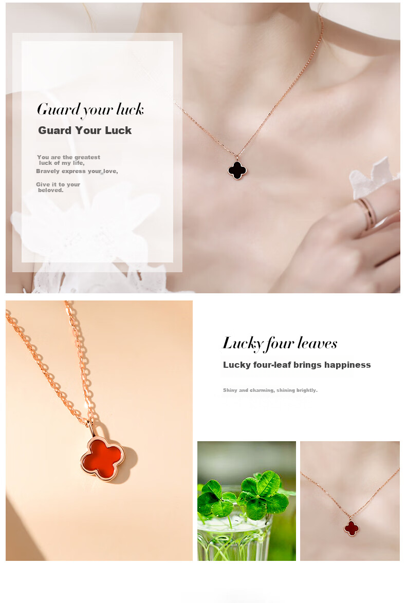 Grace Girl Four-Leaf Clover Necklace for Women, Simple And Elegant Rose Gold Collarbone Chain, Anniversary Birthday Gift for Girlfriend 3