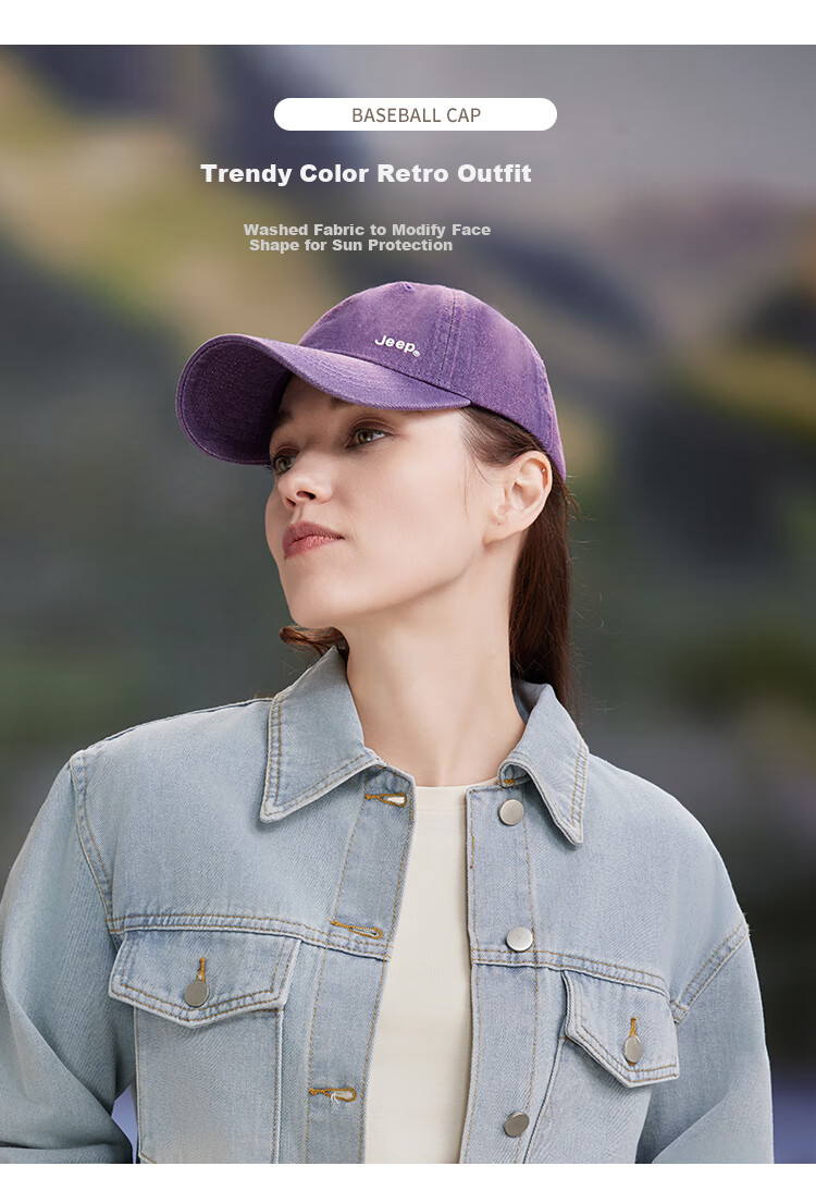 JEEP Baseball Cap for Men, All-Season Pure Cotton Visor Hat, Sun Protection Hat, Retro Sunhat for Men And Women, Purple 1