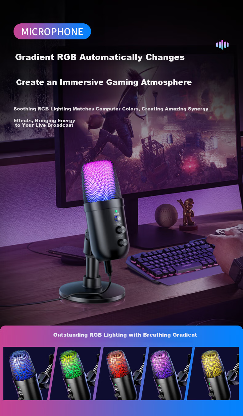Haomuren Suspended Arm Stand Computer Microphone, USB Desktop Noise-Cancelling Microphone, Gaming E-Sports Live Streaming Condenser Mic for Desktop And Laptop Recording, Karaoke, Streamer Voice-Over Equipment 8