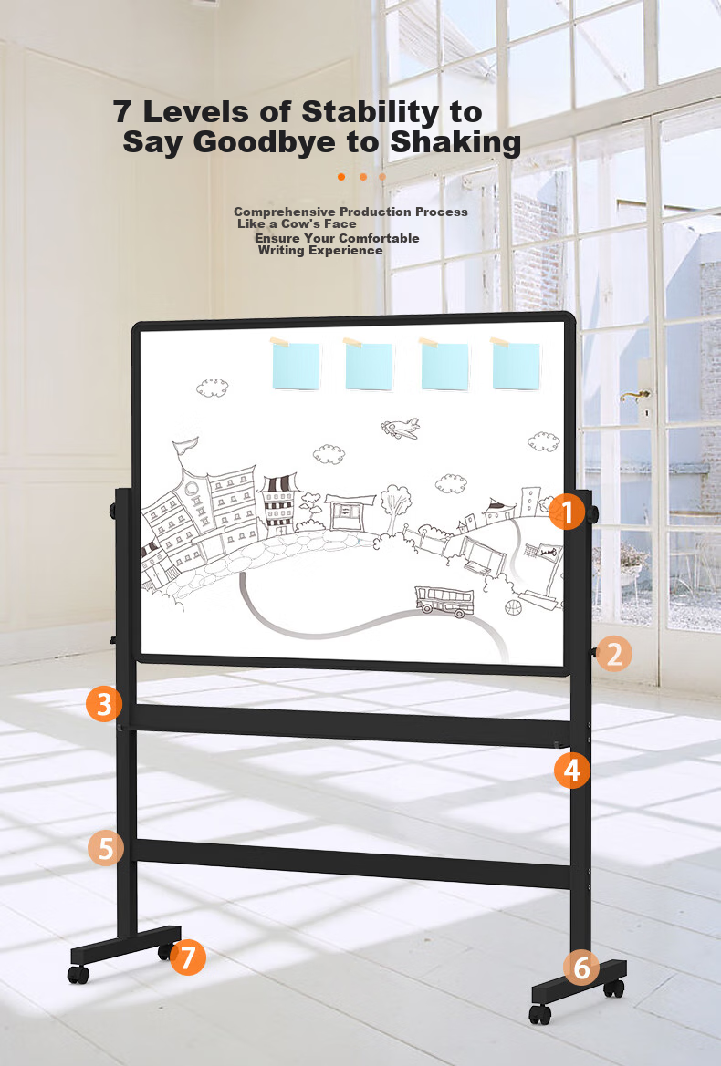 Bibiniu H-Shaped Stand Whiteboard 90*180cm, Conference Office Whiteboard Stand, Black Double Bar, Height Adjustable And Flipable, BBNV-D90180 6