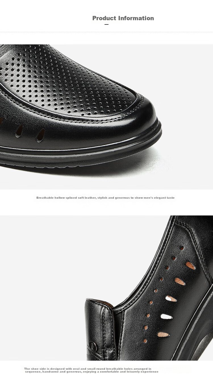Kangnai Leather Shoes, Perforated Shoes for Men, Summer Sandals, Comfortable Casual Business Formal Dress Shoes, Hollow-Out Shoes, Glossy Breathable Men's Shoes, Black, Size 43 11