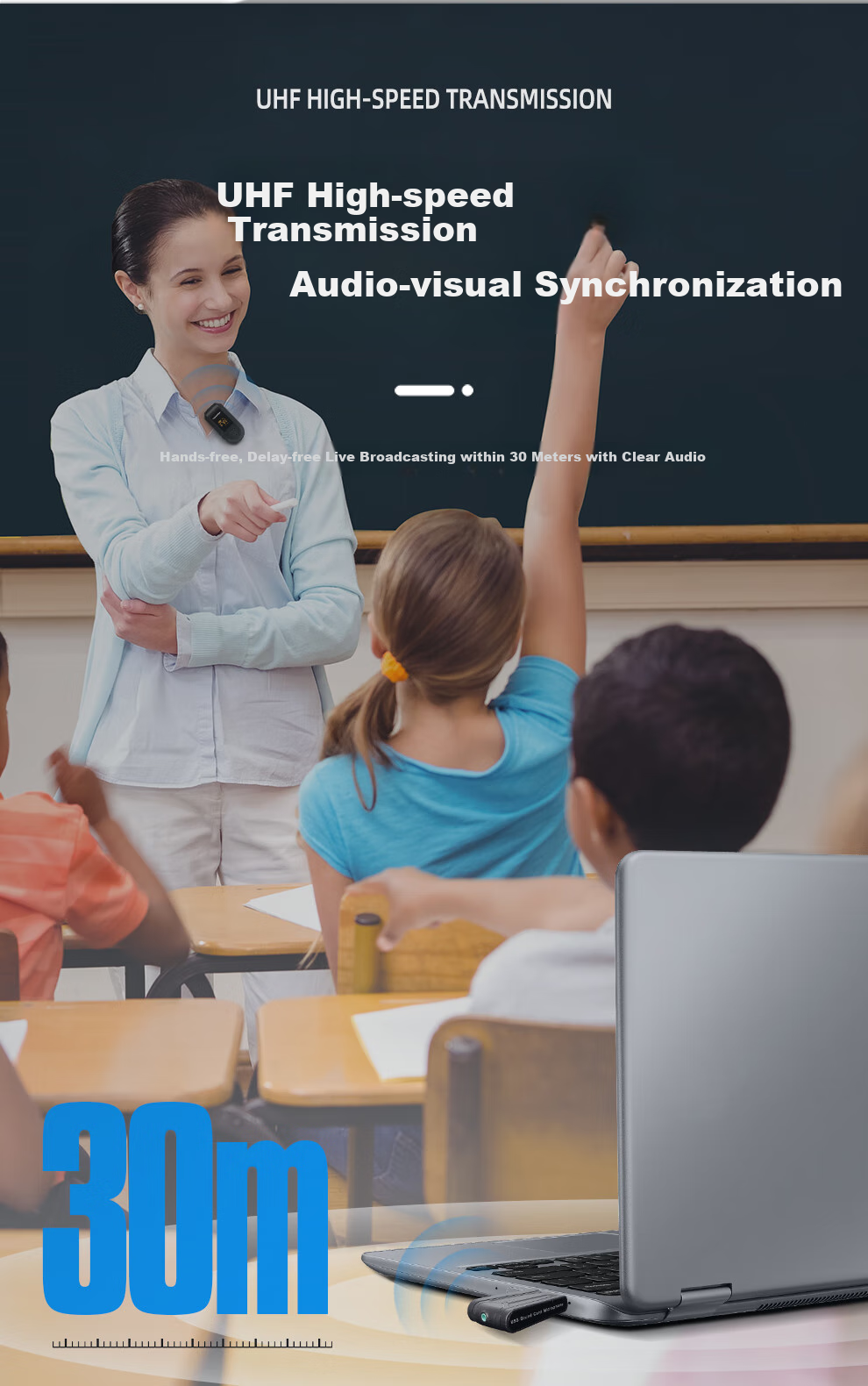 Depusheng USB Wireless Lavalier Microphone, Lapel Microphone for Computer And Laptop, Live Streaming, Video Conferencing, Online Classes, Recording, Karaoke, Noise Reduction, Headset Recording, All-In Teaching Device with Whiteboard Echo, QU9 6