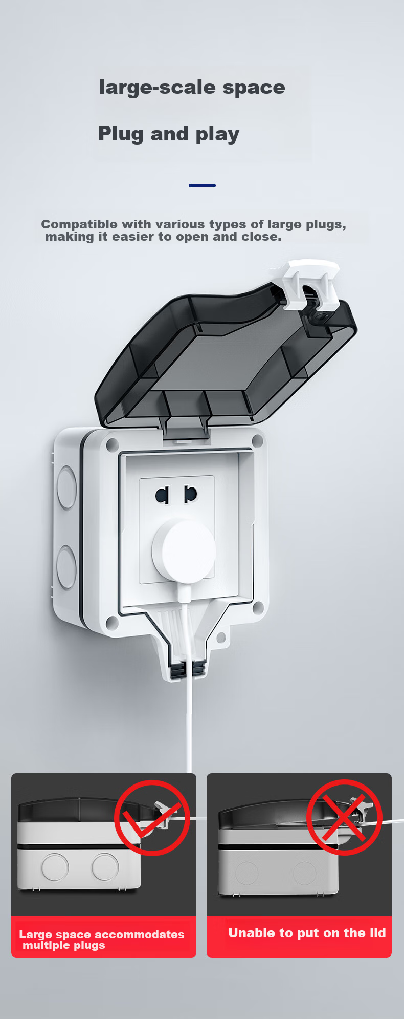 FDD Outdoor Waterproof Switch Socket, Bathroom Power Supply Waterproof Box, Surface And Recessed Installation, Outdoor Storm-Proof Splash-Proof Box, Single Switch Single Control Five-Hole 10A + Waterproof Box [Surface Mounted] 5