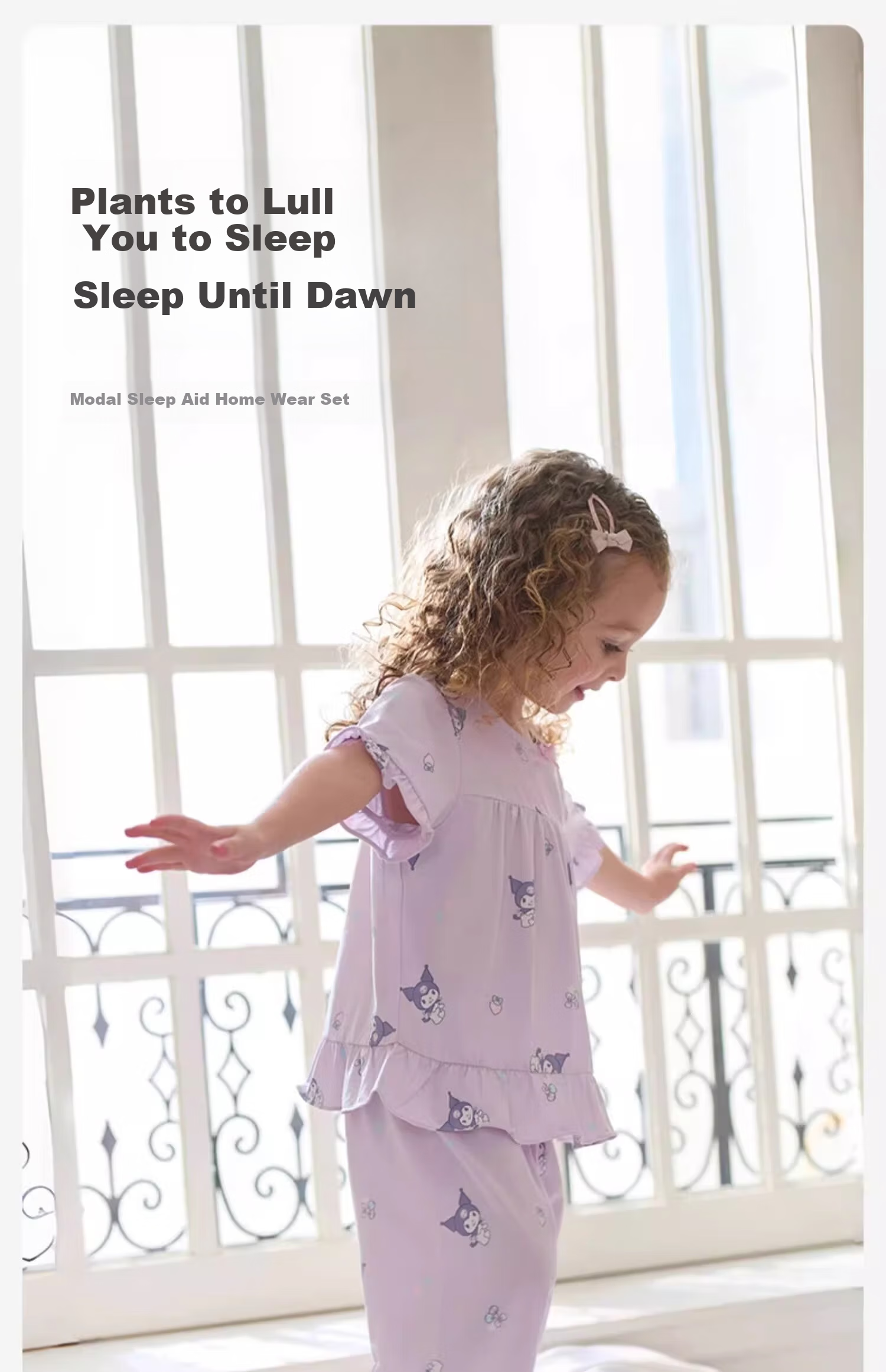 DAVE & BELLA Kuromi Collaboration Girls' Home Wear Set Summer Outfit for Older Children Antibacterial Pajamas 1