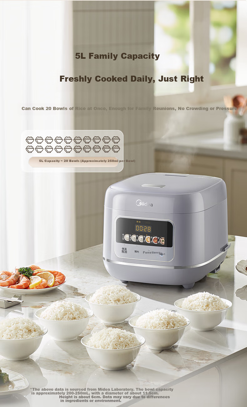 Midea Rice Cooker 3-4 People 4L Household Ceramic Antibacterial Wear-Resistant Inner Pot One-Touch Firewood Rice Quick Cooking Smart Reservation Multifunctional Micro-Pressure Stew Rice Cooker MB-4E61 16