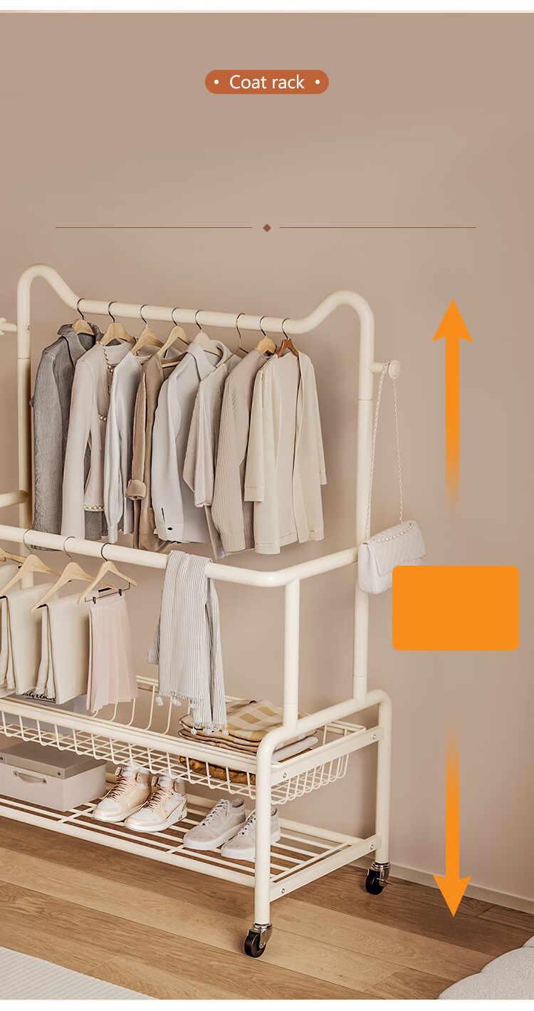 Yupin Coat Rack, Floor-Standing, for Bedroom Use, Clothes Drying Rack, Balcony Storage Organizer, Movable Hanger, MJ121 Double-Layer 80 7