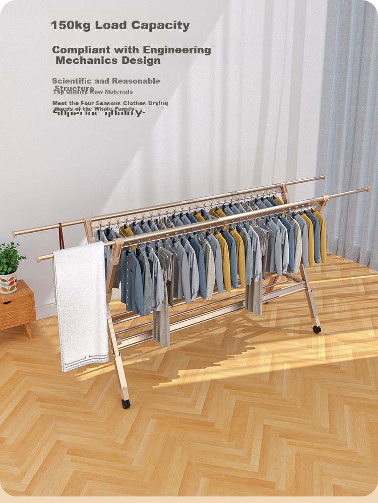 HKG Folding Aluminum Alloy Clothes Drying Rack, Extendable Indoor Balcony Household Clothes And Quilt Drying Stand 4