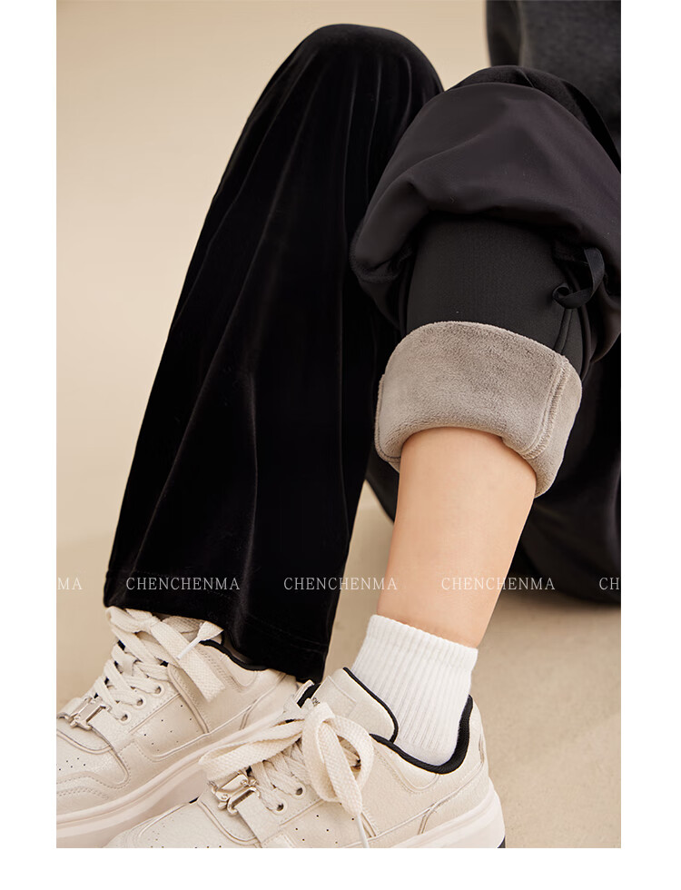 Chenchenma Casual Pants Spring And Autumn Style Fleece-Lined Wide-Leg Hip-Covering Slimming Parent-Child Dual Version Velvet Pants 32