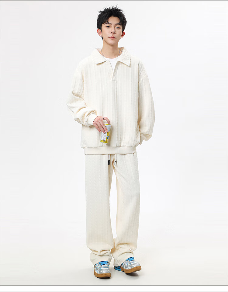 Dingfengbaoluo Men's Autumn Loose Comfortable Sports Sweatshirt and Pants Two-Piece Jacquard Casual Set XY12 Black 4XL 6