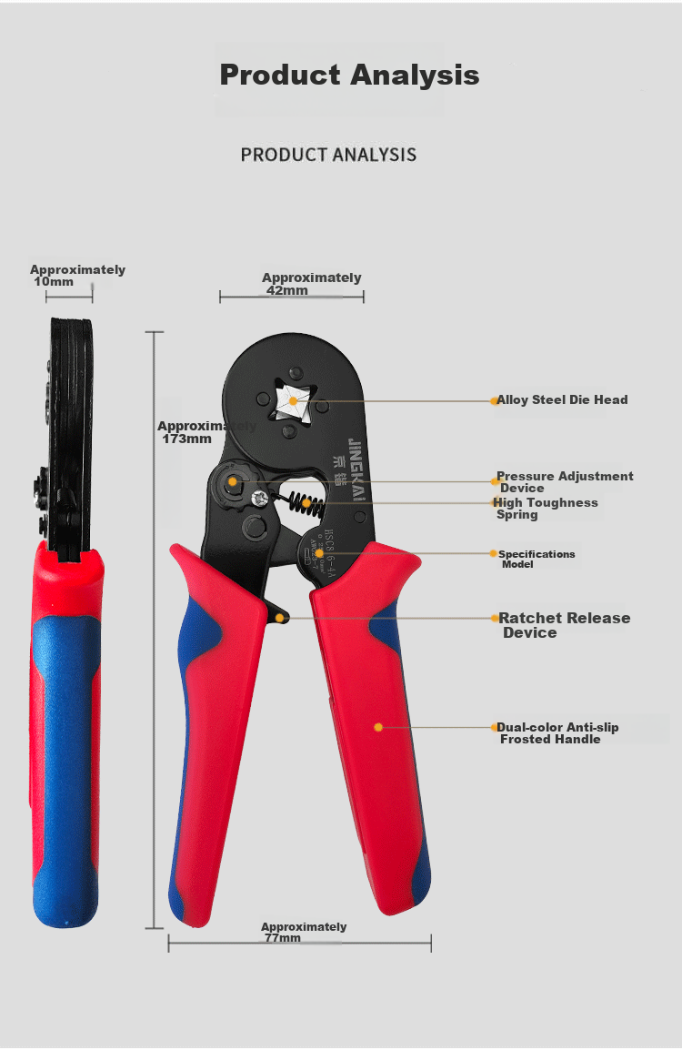Jingkai Crimping Pliers, E Terminal Ve Cold Press Terminal Crimping Tool, TE Pin-Shaped Wire Clamp, Four-Sided HSC8 6-4A 6