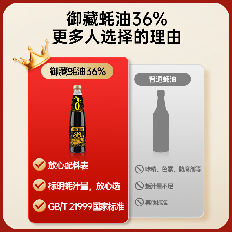 千禾御藏蚝油550g 【36%蚝汁量】0添加调料家用鲜味调味品
