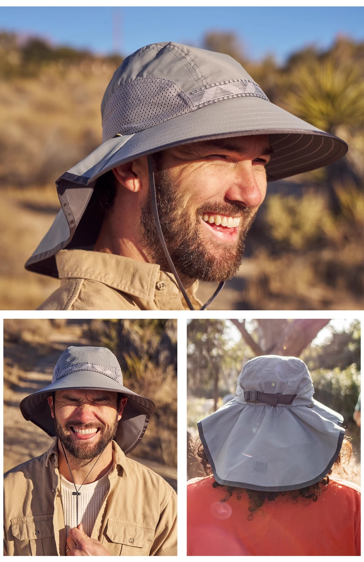 SUNDAY AFTERNOONS Adult Unisex Outdoor Sun Protection Hat with Wide Brim and Neck Flap, Light Gray, Size L 12