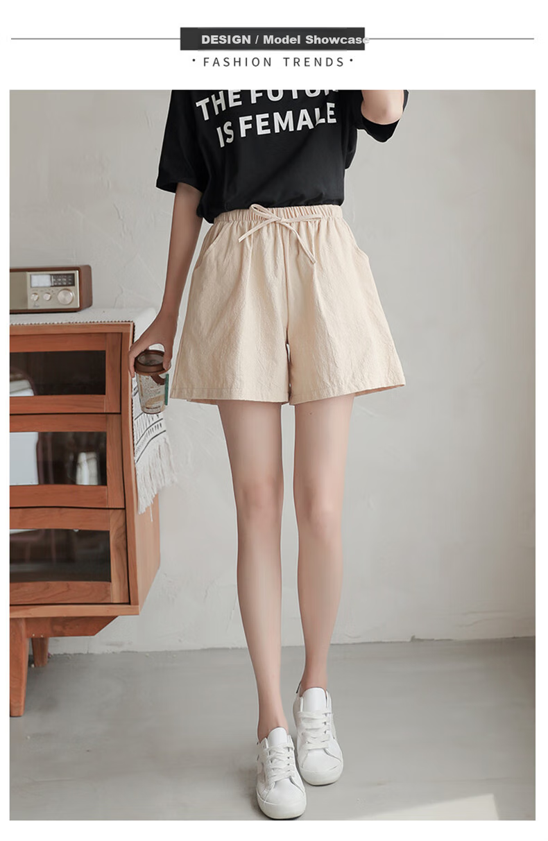 LangSha Cotton And Linen Shorts for Women, Summer A-Line Style, Plus Size, Sports Shorts, Versatile High-Waist Loose Casual Wide-Leg Hot Pants 11