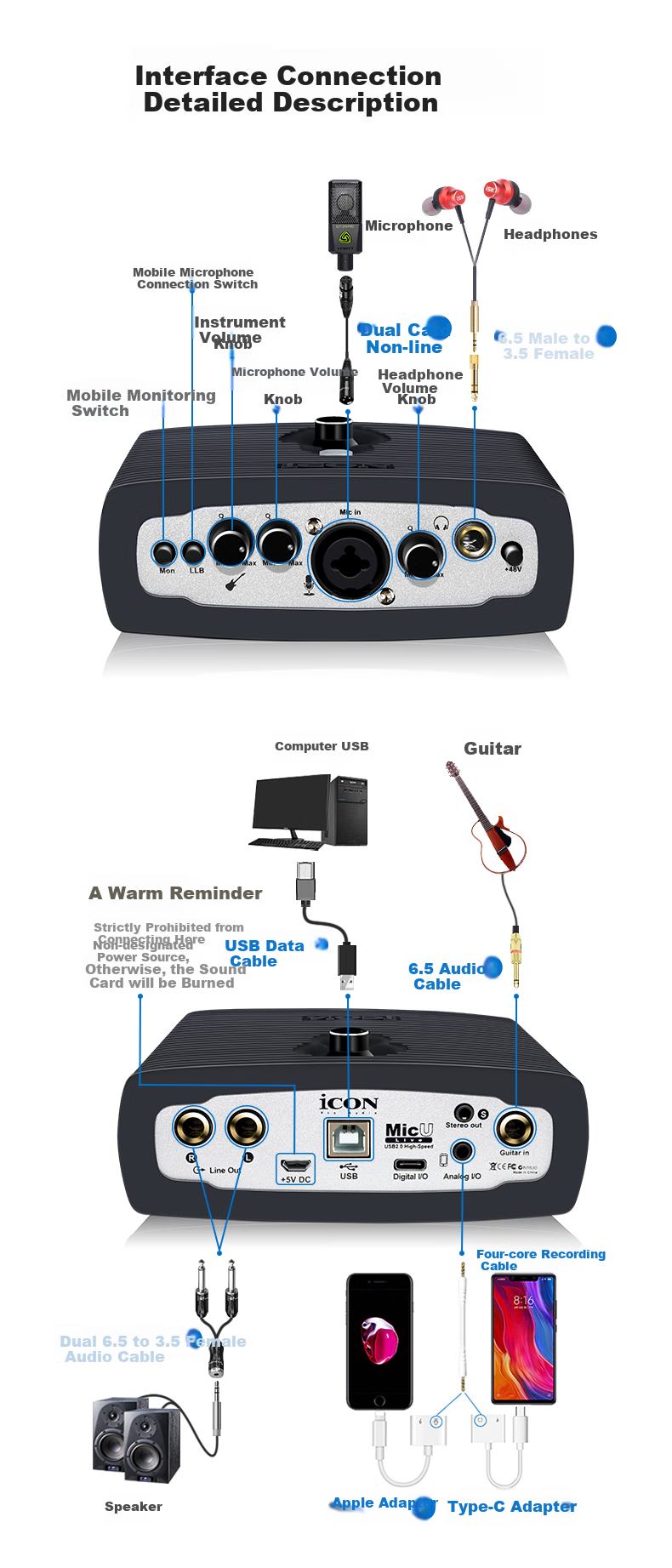 ISK BM-800 Professional Large Diaphragm 48V Condenser Microphone for Mobile Phones, Computers, Sound Cards, Live Streaming, Singing, Shouting, Recording, And Voice Overs. Optional with Sound Card, Headphones, Complete Set 1
