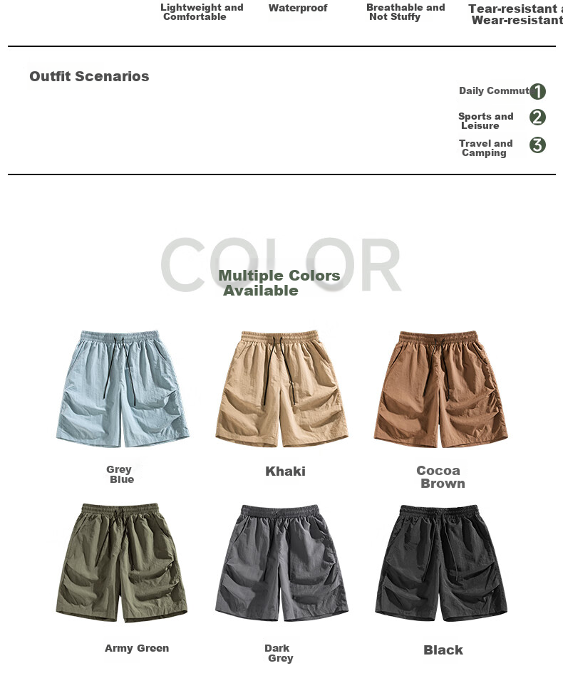 MINISO Men's Shorts, 2026 New American Trendy Workwear Style, Summer Outdoor Functional Loose-Fit Mid-Length Pants, Army Green, XL 13