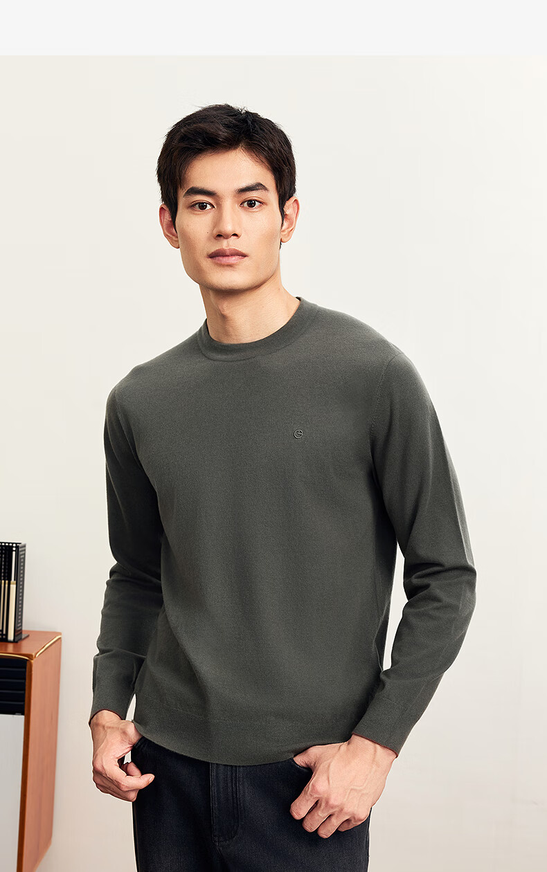 Goldlion [Puff Fleece] Men's Casual Solid Henry Collar Sweater Autumn Winter Long Sleeve Knitwear Dark Blue 2XL 5