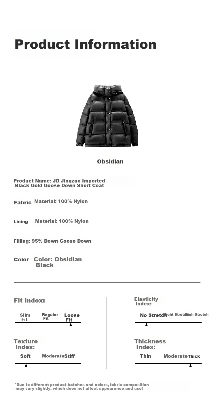 JD Original [Black Gold Series] Imported White Goose down Short down Jacket for Women, Winter Coat, Obsidian Black, XL 16