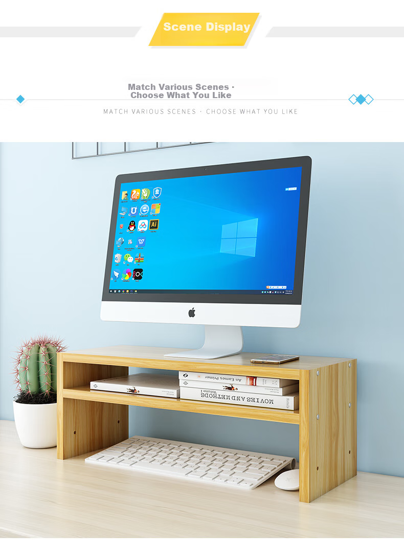 Shuranjia Adjustable Height Computer Monitor Riser Stand, Dorm Office Desk Organizer Shelf, Cherry Wood Color 04 18