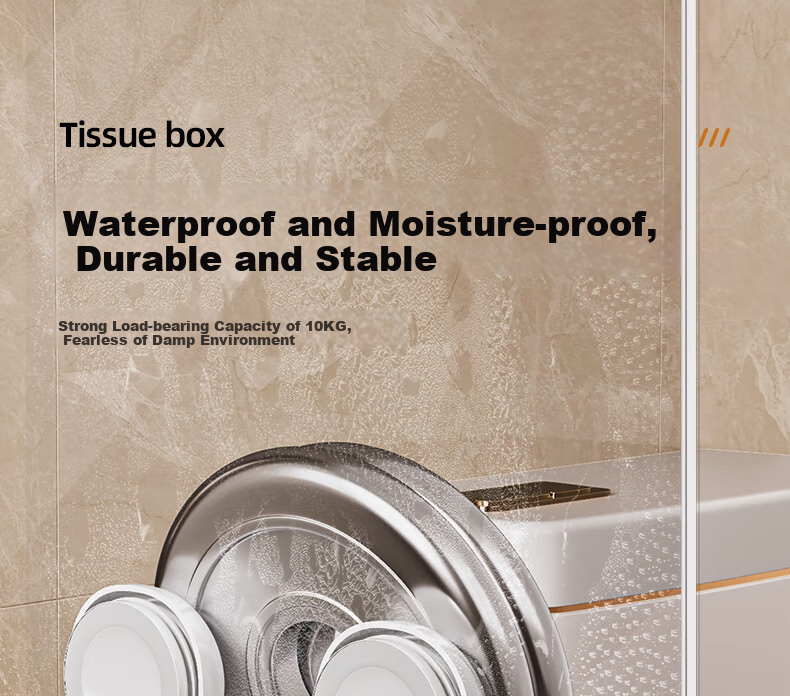 Taili Suction Cup Bathroom Tissue Box, Toilet Paper Holder, Wall-Mounted Storage Rack, Waterproof, No Drilling Required 7
