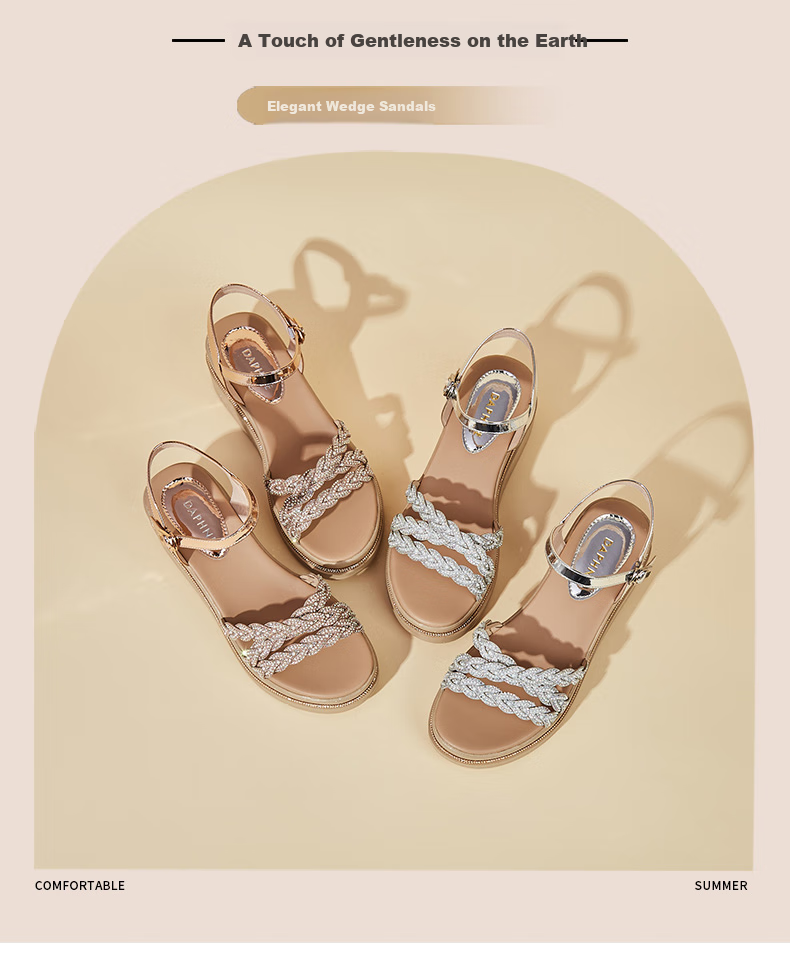 DAPHNE Thick-Soled Wedge Sandals for Women, Fashionable And Elegant Soft-Soled Shoes, Versatile High Heels to Match Dresses, Model 4622303004, Silver, Size 40 1