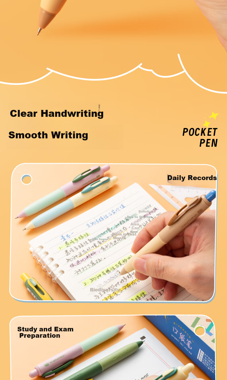 M&G Pocket Retractable Gel Pen, 0.5mm, Quick-Drying ST Tip, Black, Convenient Short Mini Size, for Students' Practice And Office Use, Gel Pen, 12-Pack, AGP82919A 10
