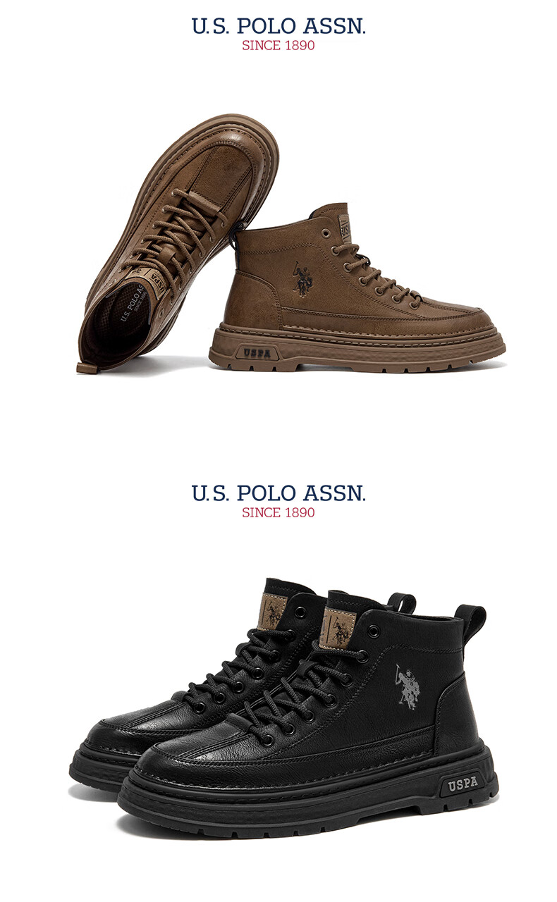 U.S. POLO ASSN. Spring Summer New Martin Boots Men British Fashion High-top Work Boots Trendy Versatile High-top Polo Shoes Men 7