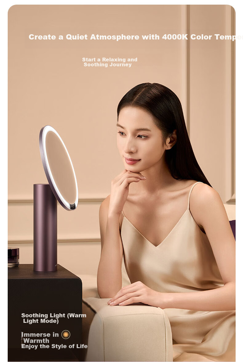 AMIRO LED Smart Makeup Mirror with Light, Desktop Vanity Mirror, High-Definition Fill Light Mirror, Birthday Gift for Women, Luxury, O2 Smoky Purple 10