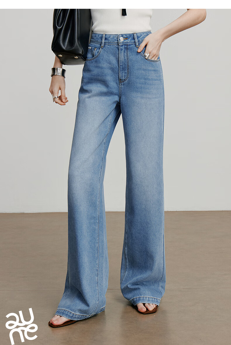 Chuyu Focus Acetate Puff Soft Denim Women's 2025 New Mid-Waist High Street Embroidered Wide-Leg Pants Sky Blue 28 15