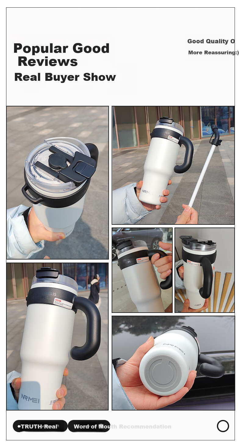 NRMEi Insulated Large Capacity Men's Thermos Cup One-Button Lid Straw Ice King Giant Tumbler Water Bottle 3