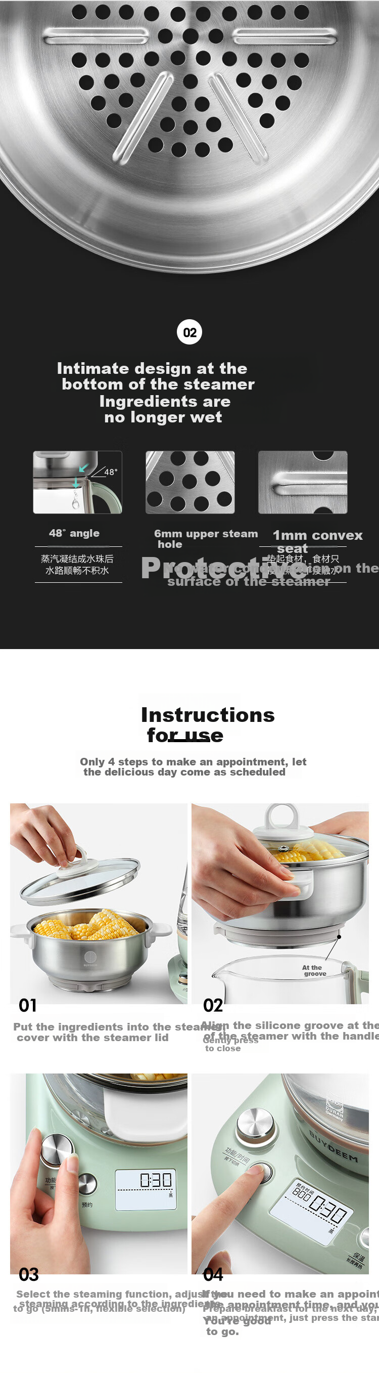 Buydeem Health Pot Accessories, Steamer A206 Compatible with Health Pots IK121/K176/K187, Stainless Steel 7