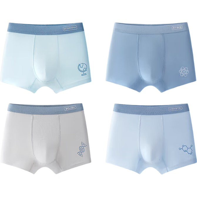YING BO LUN Boys' Pure Cotton Boxer Shorts for Adolescents, 4-Pack, Model 10957