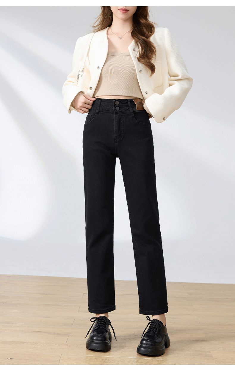 LangSha Straight-Leg Jeans for Women, Spring And Autumn Thin Style, High-Waisted Narrow Straight-Leg Pants, Heightening And Slimming Effect, Casual Cigarette-Pipe Women's Trousers 8