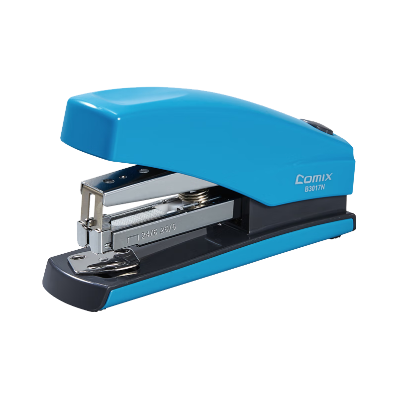COMIX 25-Page Low-Effort Stapler, Anti-Jamming Function Compatible with 24/6 Staples #12, Pop-Up Staple Channel, Office Supplies, Blue B3017N