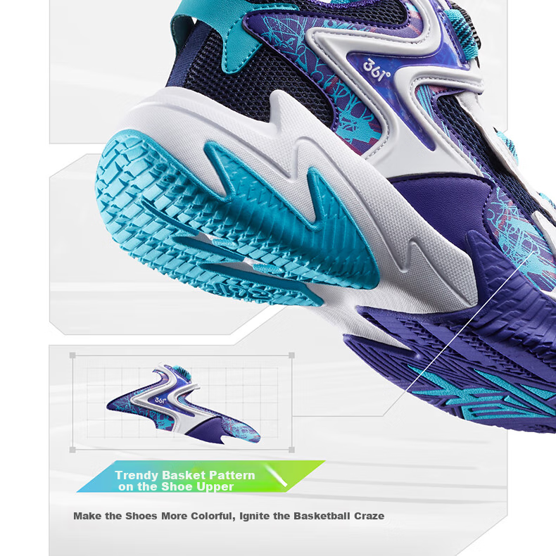 361° Children's Sports Shoes, All-Season Youth Basketball Shoes, Durable Training Sneakers with Rotary Buckle, Blue, Size 35 23