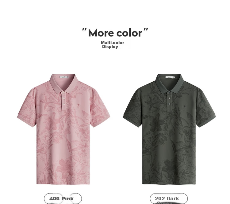 DANCING WOLVES [Containing Mulberry Silk] Casual Commute Dark Pattern Printed Breathable Men's Short-Sleeve POLO 406 Pink 165 9