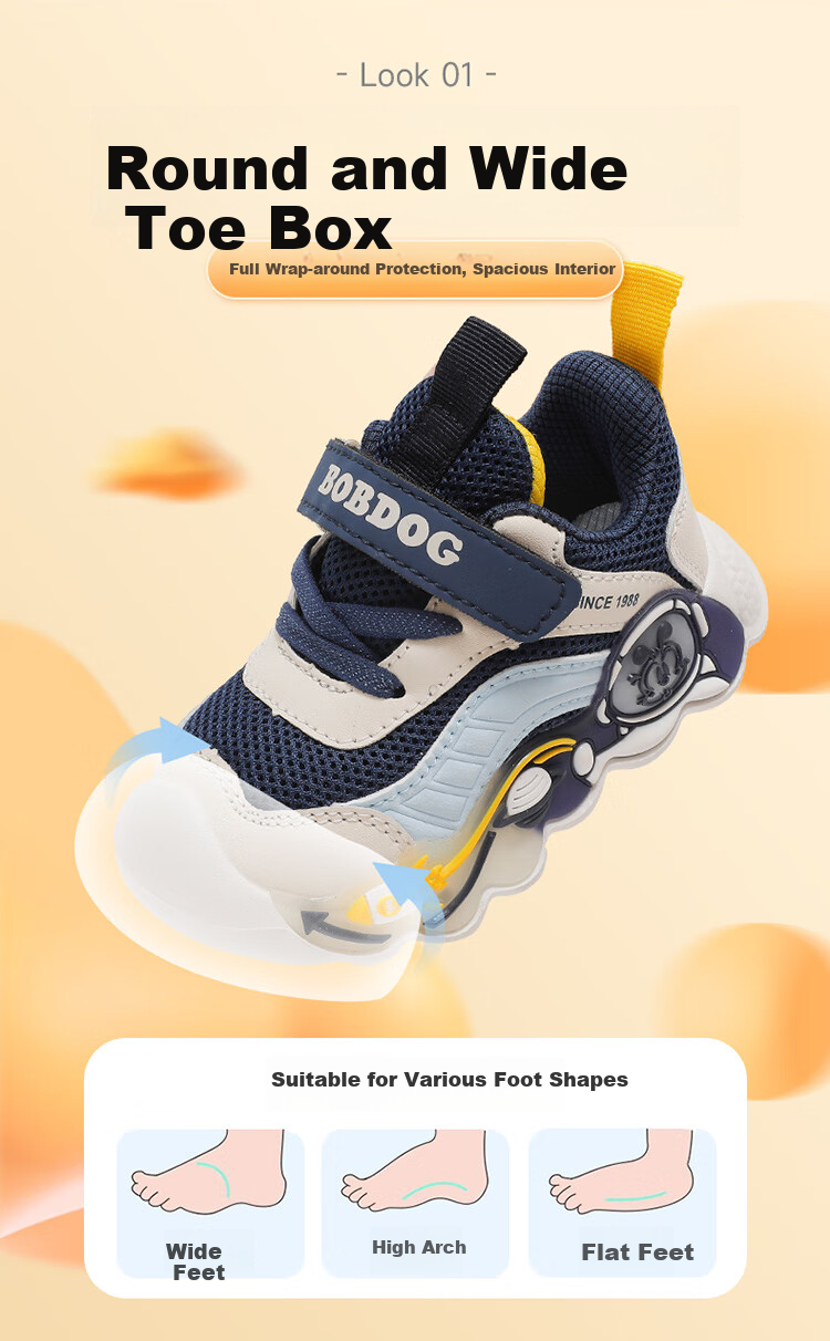 BOBDOG Kids Autumn Sports Shoes Soft Sole Boys Functional Walking Shoes 102343126 Navy Blue/Beige Size 25 5