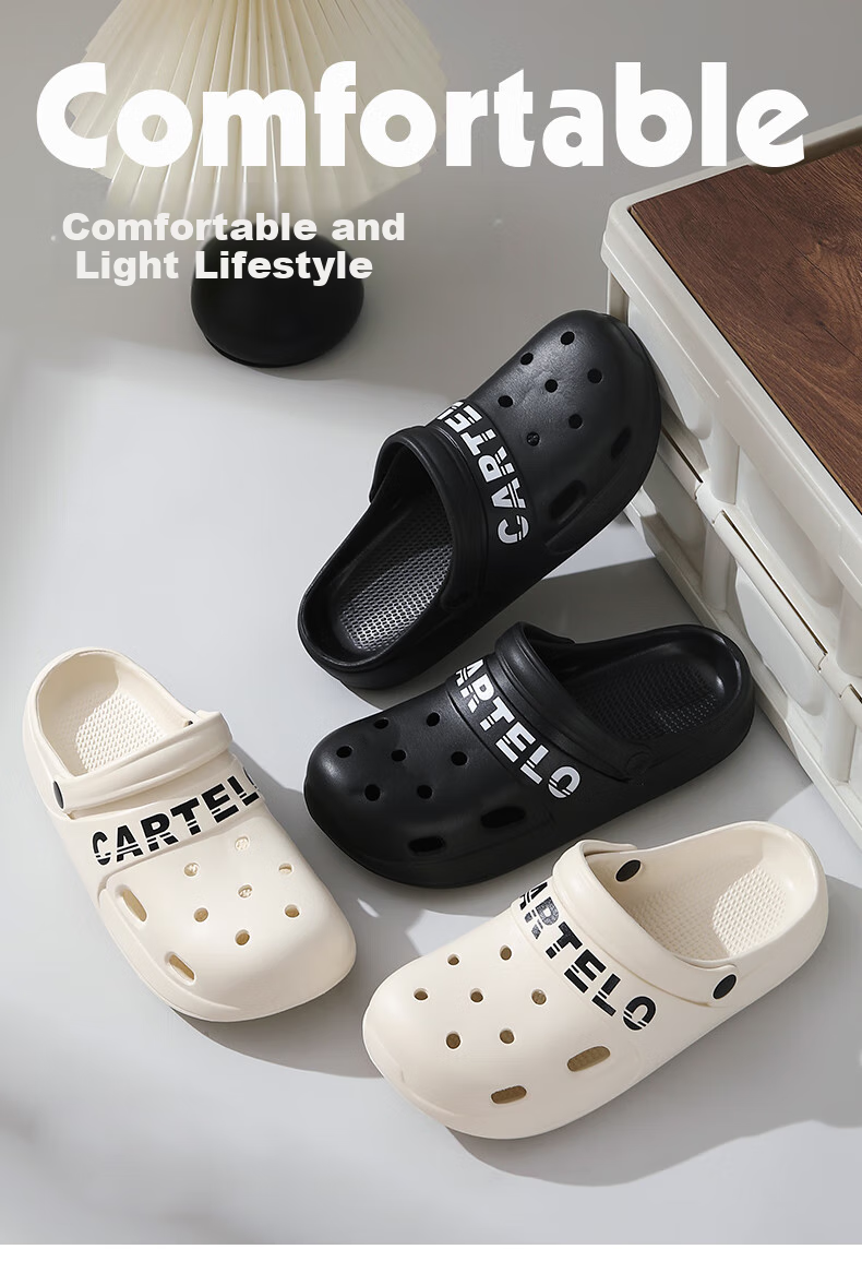 CARTELO Perforated Sandals for Men, Summer Beach Slippers, Casual Garden Shoes, Style 1488, Black, Size 44-45 1
