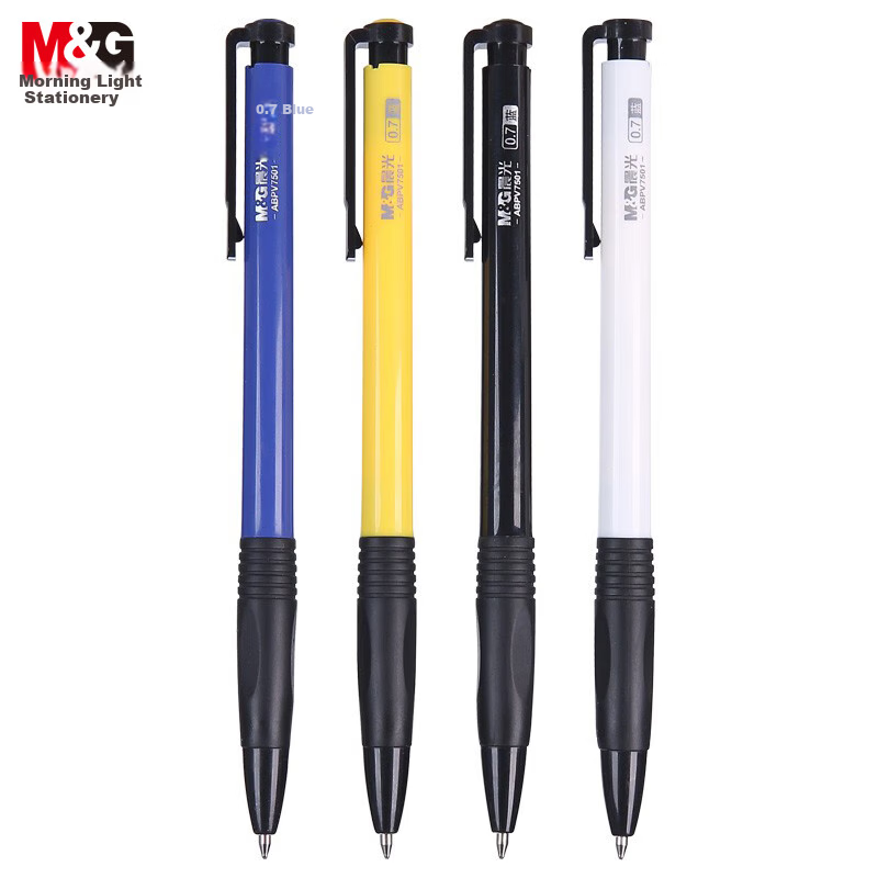 M&G Stationery Ballpoint Pen, Medium Oil Pen, 0.7mm Bullet Tip, Soft Rubber Grip, Retractable Pen, Student Office Supplies, Blue, 36 Pieces/box, ABPV7502, Back to School
