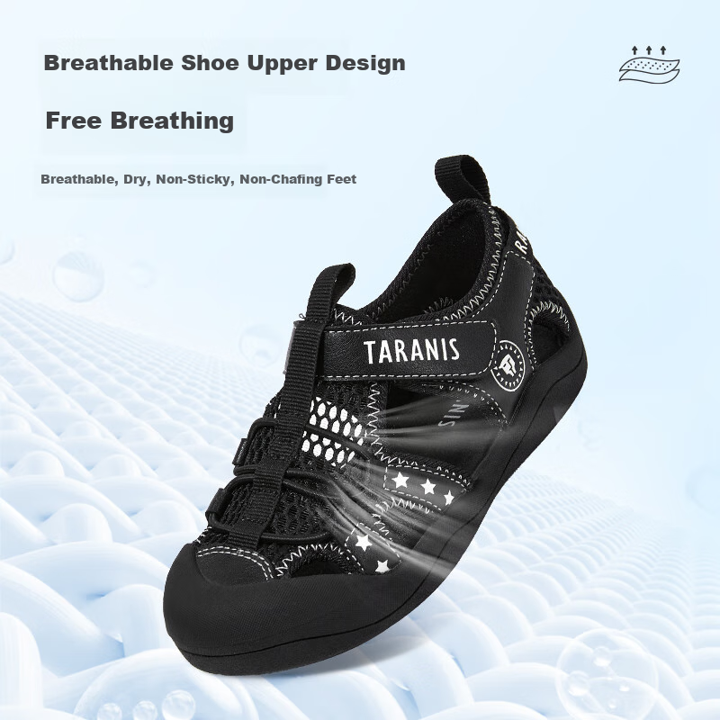 TARANIS Children's Shoes, Summer Style Boys' Non-Slip Soft-Soled Sandals, Breathable Quick-Drying Water Shoes for Stream Trekking, Sports Shoes, Black, Size 25
