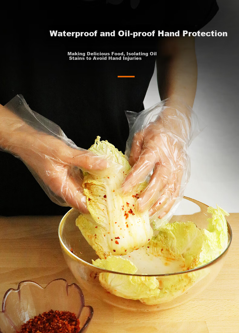 Jiecheng Disposable Transparent Thickened Food-Grade Kitchen PE Gloves for Eating Crayfish, 200 Pieces Per Box, Pull-Out Style 5