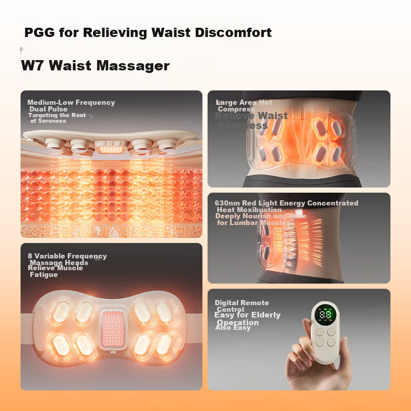 Массажер для поясницы PGG W7 HarmonyOS, пояс для массажа, с подогревом, для снятия боли в мышцах и дискомфорта в пояснице, подарок