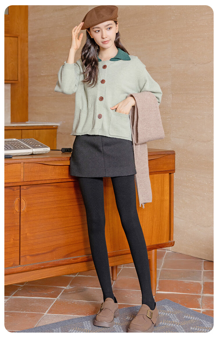 Urban Beauty Gray Fleece-Lined High-Waist Thick Plus Size Black Compression Slimming Leggings for Women Autumn Winter 4