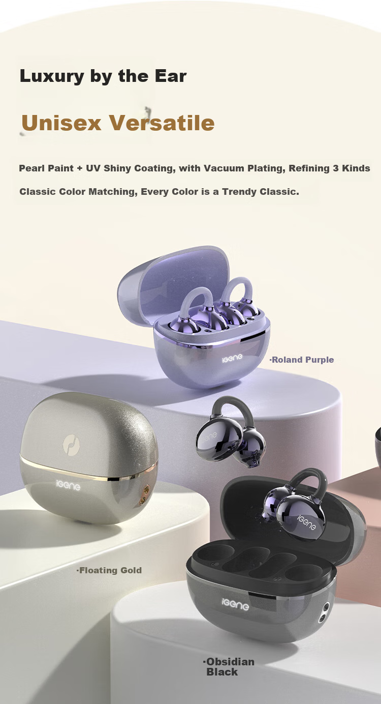 IGene [Sound Quality And Appearance 0 Negative Reviews] Ear Clip Bluetooth Headphones, Open-Ear, Non-In Music Sports Long Battery Life Bone Conduction Concept Suitable for OPPO Huawei Vivo OnePlus 6