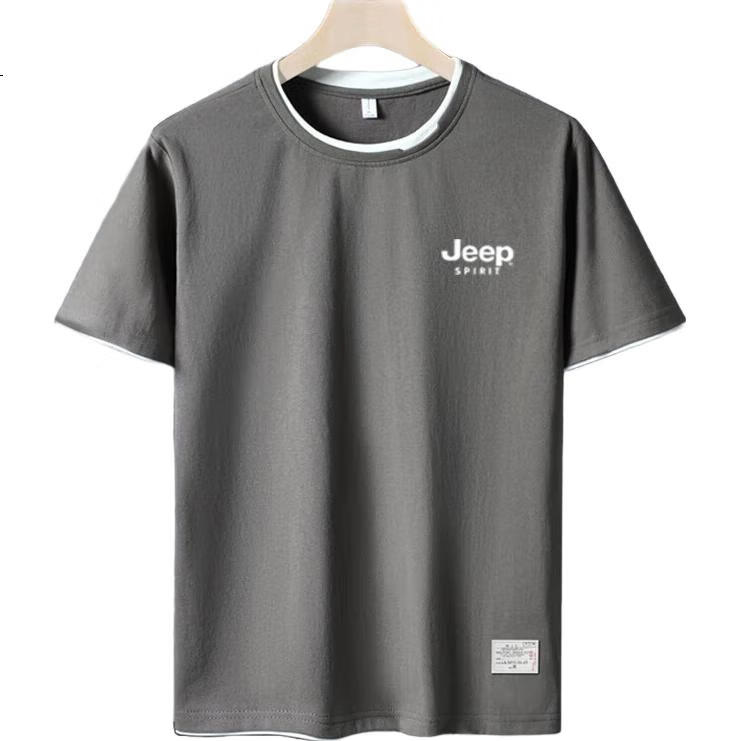 Мужская футболка JEEP SPIRIT с коротким рукавом, летняя, из чистого хлопка, повседневная, с круглым вырезом, черная, размер 2XL