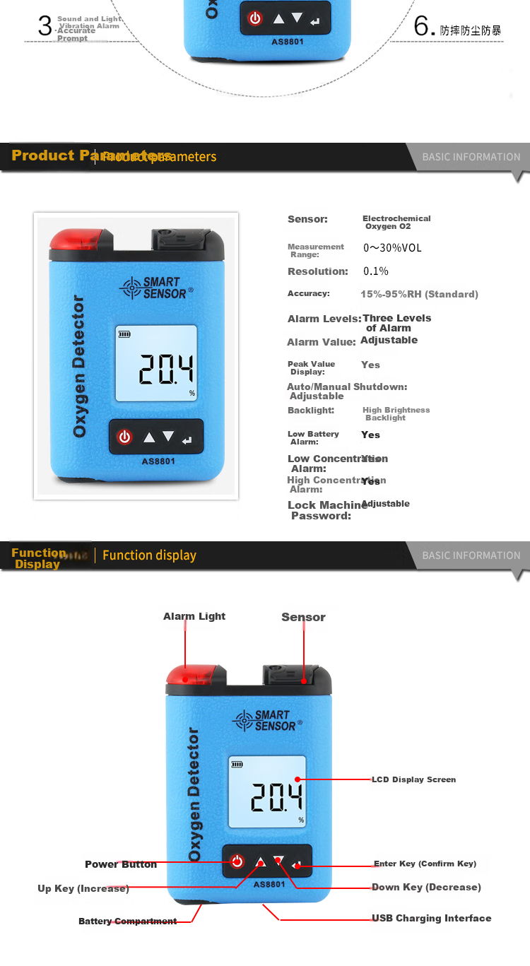 Xima Oxygen Detector, Oxygen O2 Concentration Meter, Handheld Air Oxygen Content Tester AS8801 4