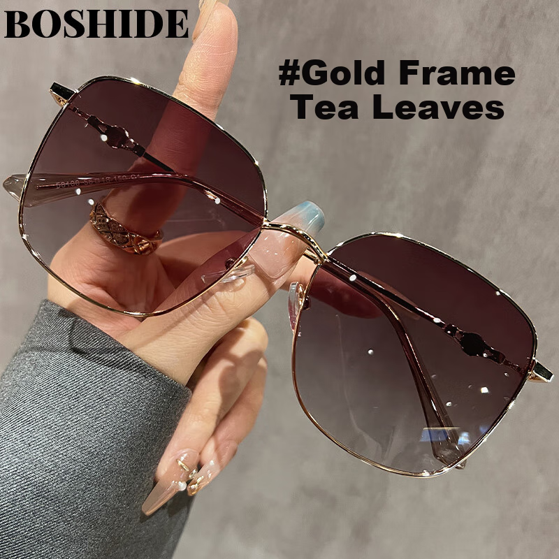 Boshide Sunglasses, Large Frame Polarized Sunglasses with Gradient Brown Lenses, High-End Look, Face-Slimming Effect on Instagram, Gold Frame with Brown Lenses