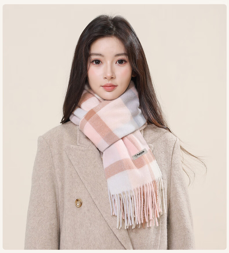 TUCANO Pure Wool Women's Winter Plaid Scarf Warm Shawl Neck Warmer Gift for Girls and Moms New Year Birthday 15