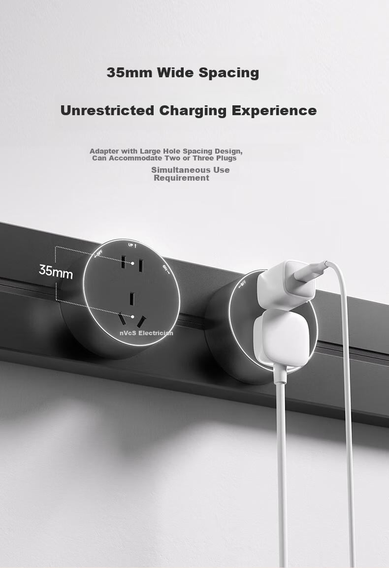 NVCleishidiangong No-Drilling Movable Track Socket, Surface-Mounted Kitchen Power Track Socket Strip, Multifunctional Power Strip, Black 0.6 Meter + 3 Five-Hole Sockets DP860 M04 3